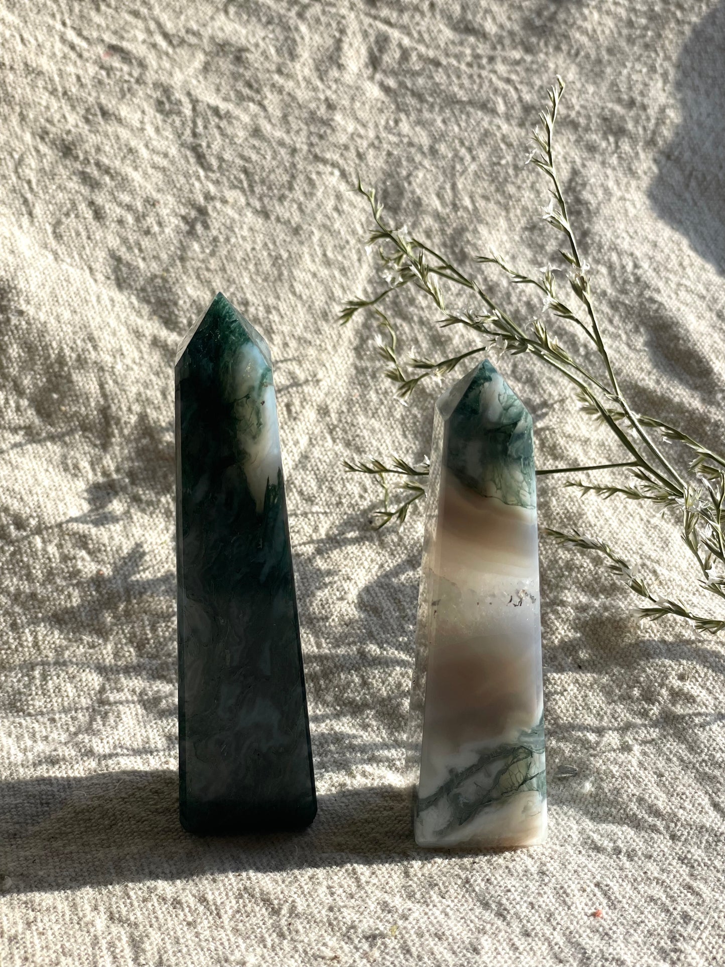 Moss Agate Crystal Tower